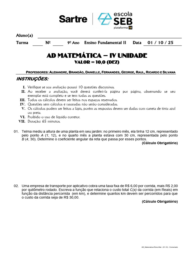 AD - Matematica-9ºano-Mat - (01-10) - Comentado | PDF | Função ...