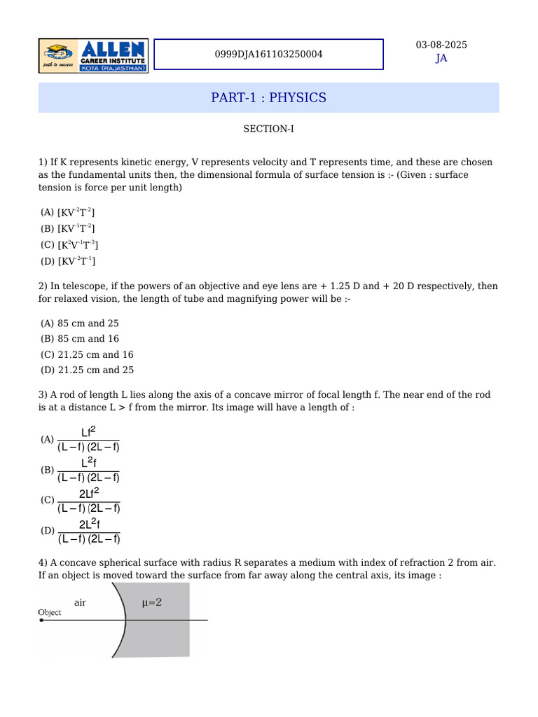 Physics and Chemistry Problem Set | PDF | Physics | Physical Phenomena