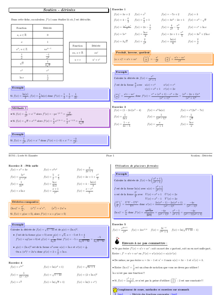Calcul des dérivées : Méthodes et Exemples | PDF