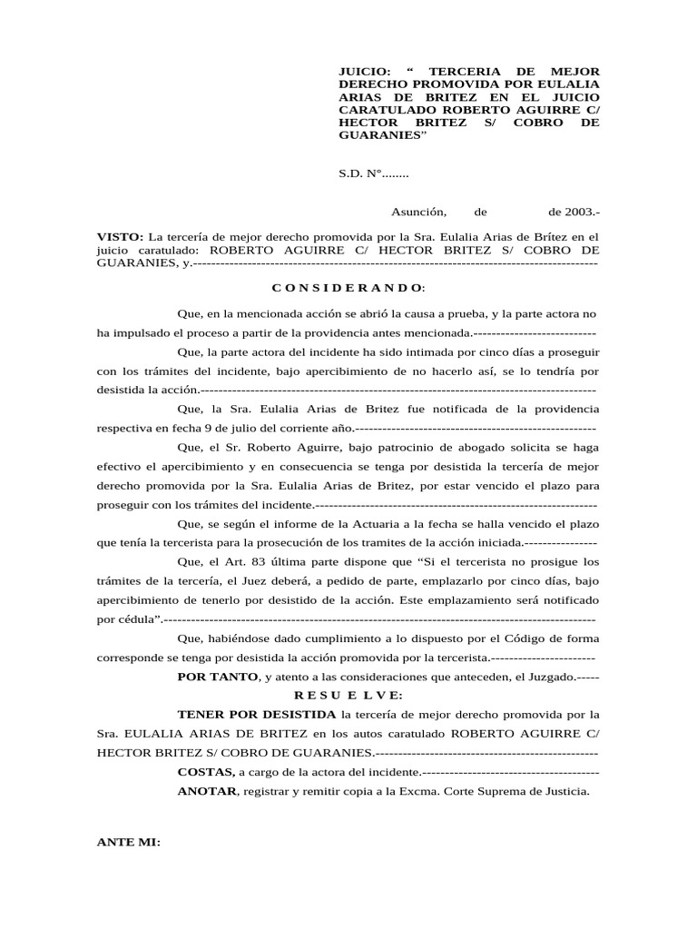Desistimiento en Tercería de Mejor Derecho | PDF | Justicia | Crimen y ...