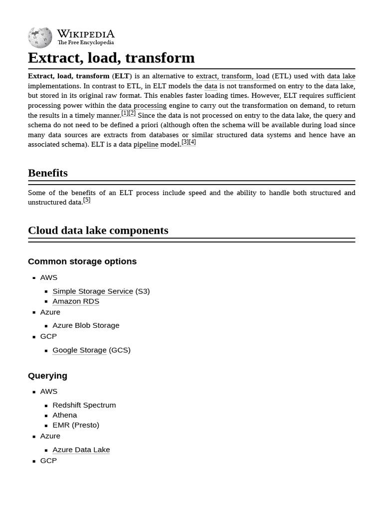 ELT: Extract, Load, Transform Explained | PDF | Computer Data | Computing