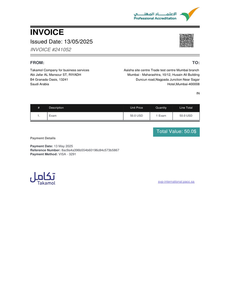 Invoice #241052 for Exam Services | PDF