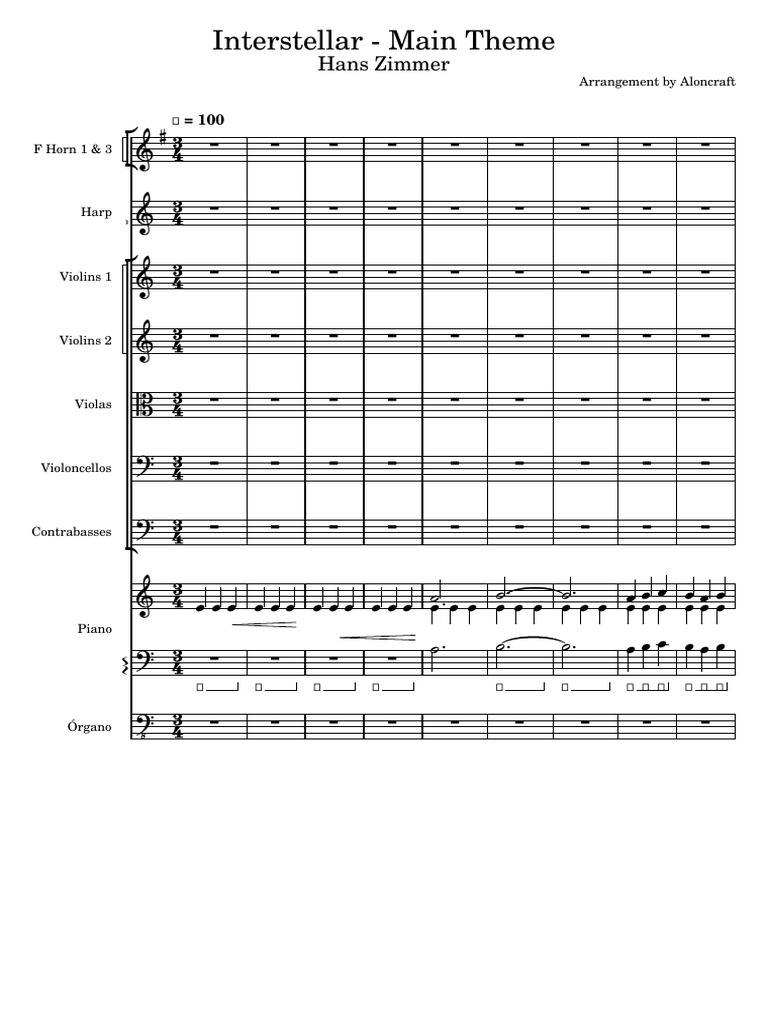 Interstellar Main Theme Arrangement | PDF | Musical Instruments ...