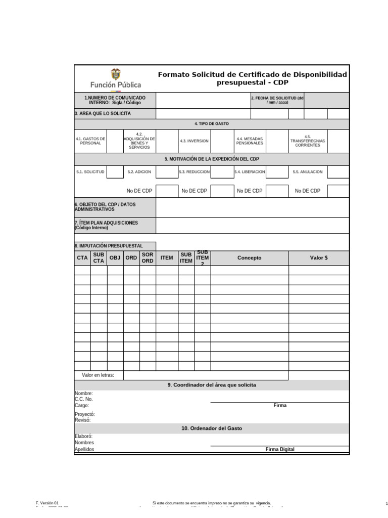 Instructivo para Solicitud de CDP | PDF | Administración Pública