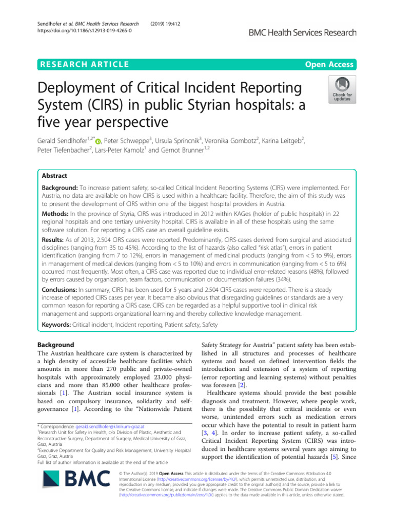Deployment of Critical Incident Reporting System (CIRS) in Public ...