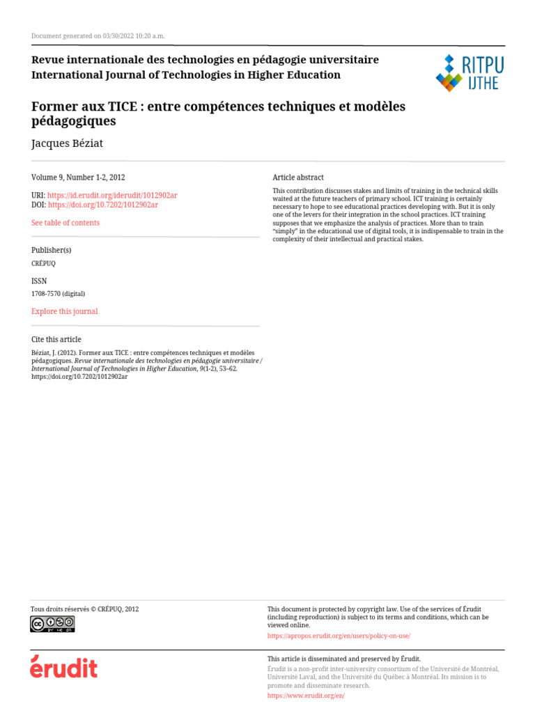 Formation TICE : enjeux et compétences pédagogiques | PDF | Pédagogie ...