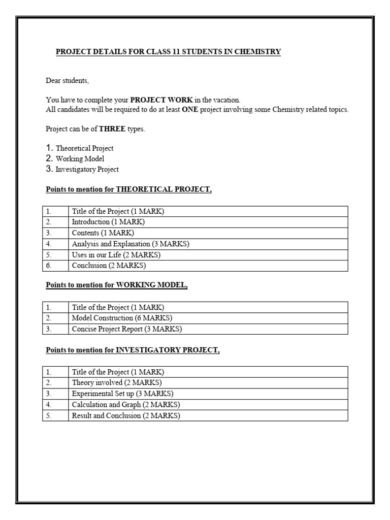Class 11 Chemistry Project Guidelines | PDF | Atoms | Chemistry