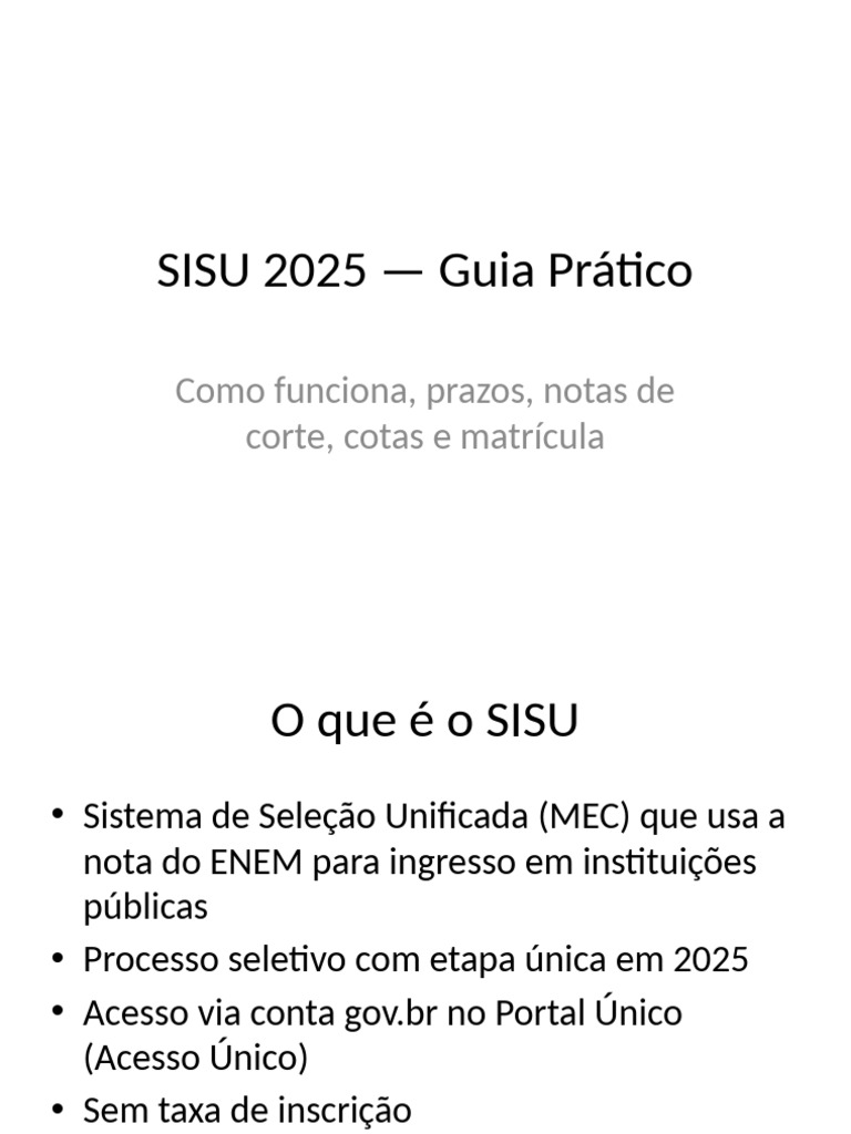 Guia Completo SISU 2025: Inscrições e Vagas | PDF