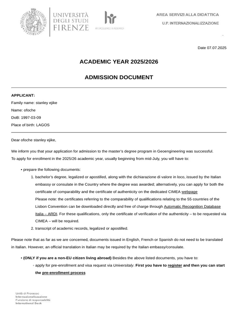 CIMEA Consent Form for 2025 Admission | PDF | Travel Visa | Government ...