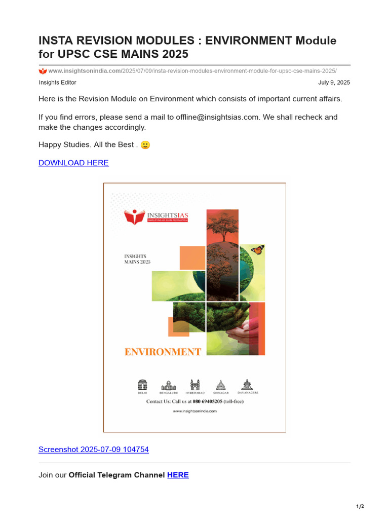 Insta Revision Modules - Environment Module For Upsc Cse Mains 2025 | PDF