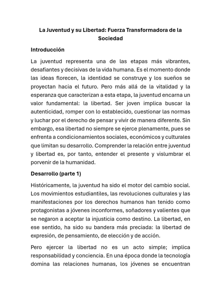 Juventud y Libertad: Motor del Cambio Social | PDF | Juventud | Libertad