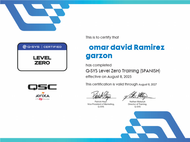 Q-SYS Level Zero Training Certificate | PDF