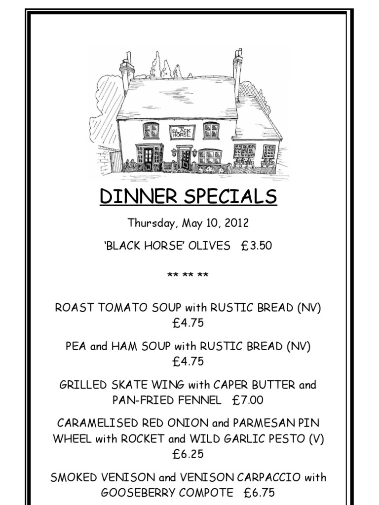 Dinner Specials Menu - May 10, 2012 | PDF | Cooking, Food & Wine