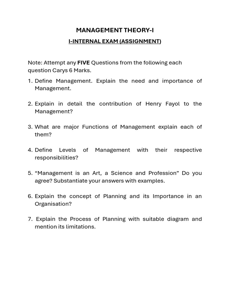First Internal (Assignment) Mba-I Sem | PDF | Goal | Planning