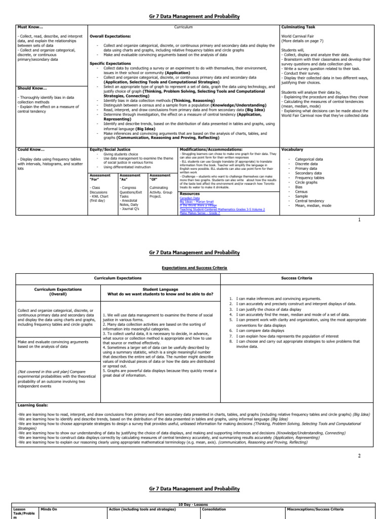 Grade 7 Data Management Guide | PDF | Data