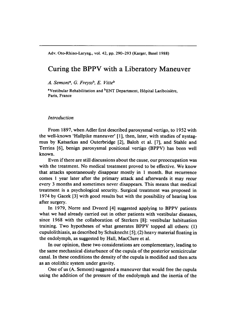 Curing BPPV with Liberatory Maneuver | PDF | Nervous System | Medical ...