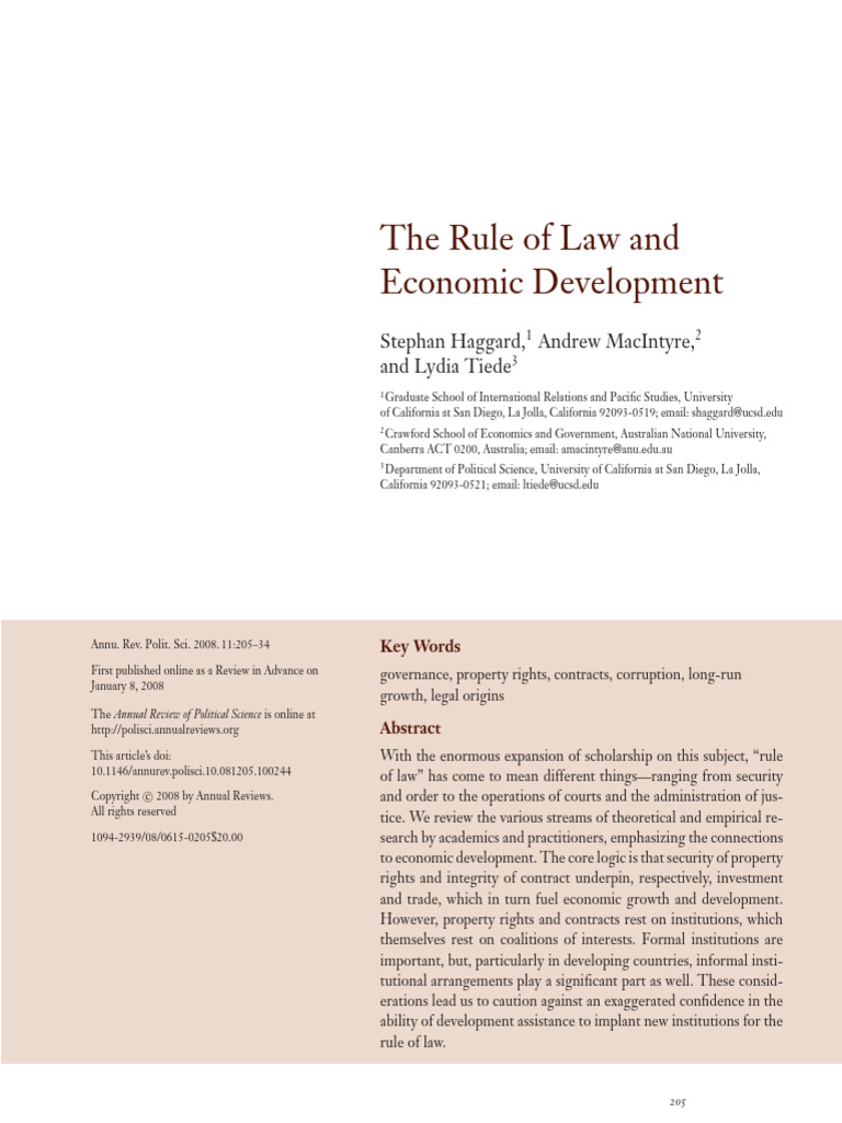 01 Haggard the Rule of Law and Economic 2008 | PDF | Property ...