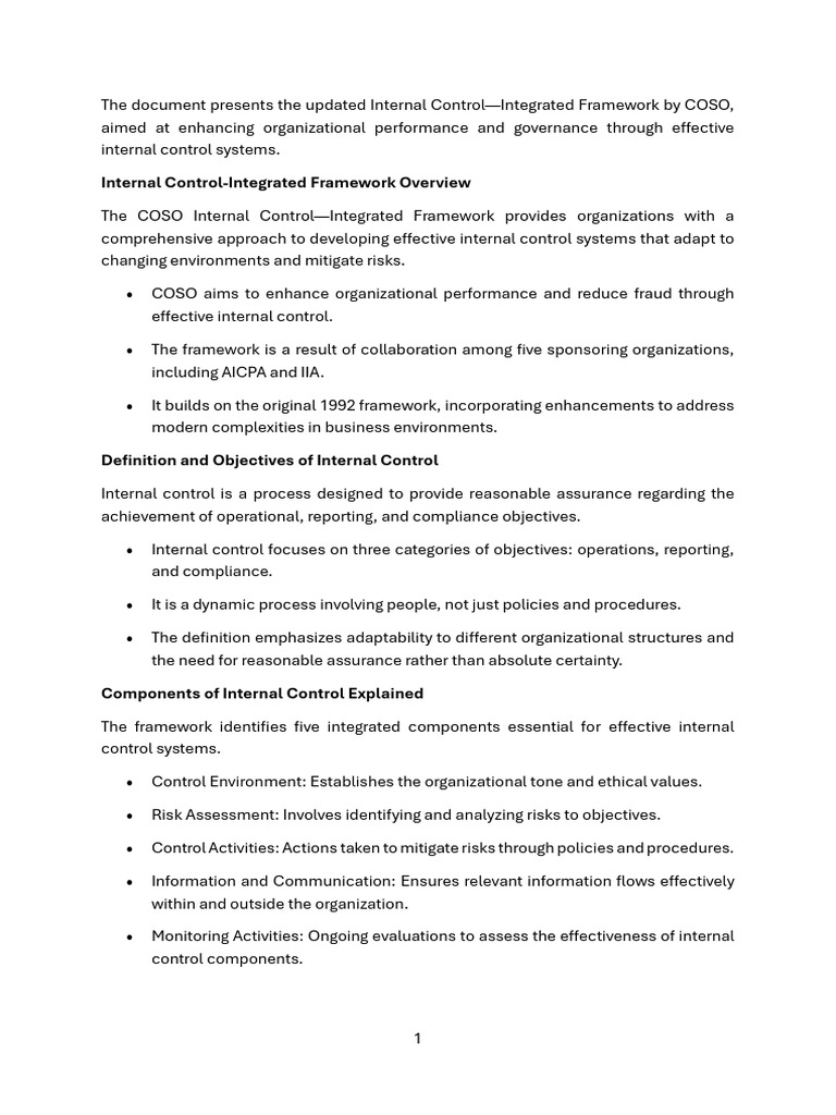 COSO Framework 2013 AI Summary | PDF | Internal Control | Audit
