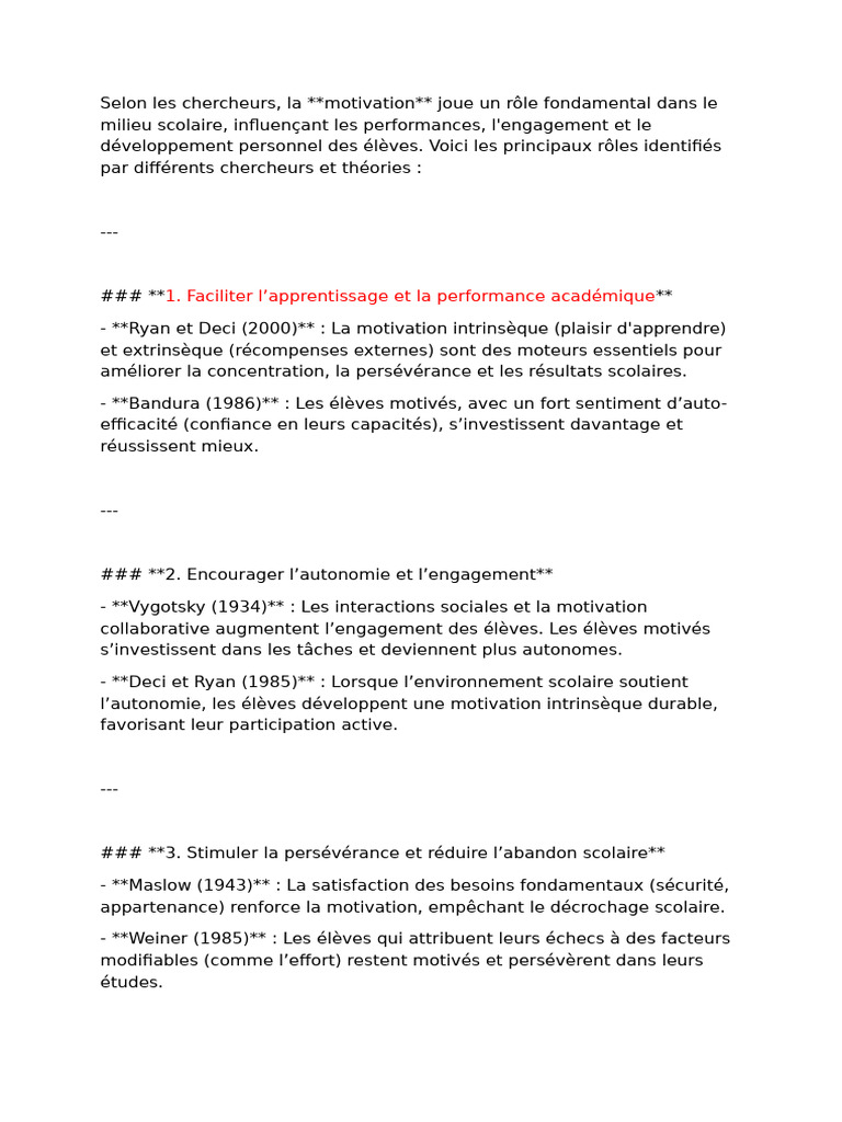 Rôle de la motivation en milieu scolaire | PDF | Motivant | Motivation