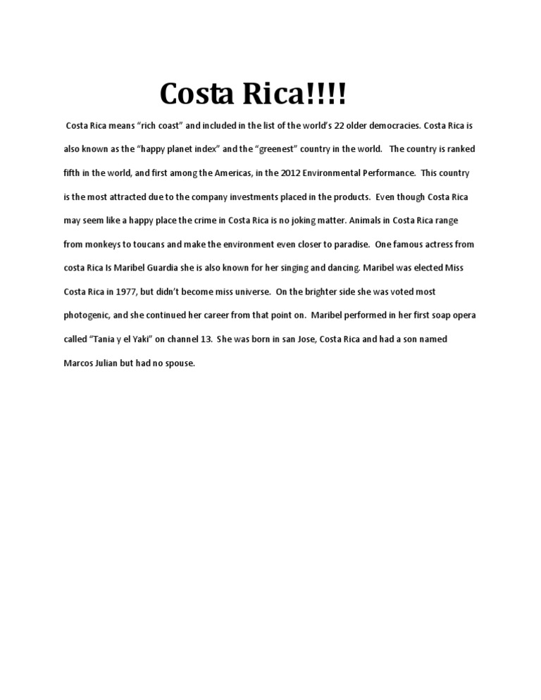 Costa Rica: Democracy, Nature, and Culture | PDF