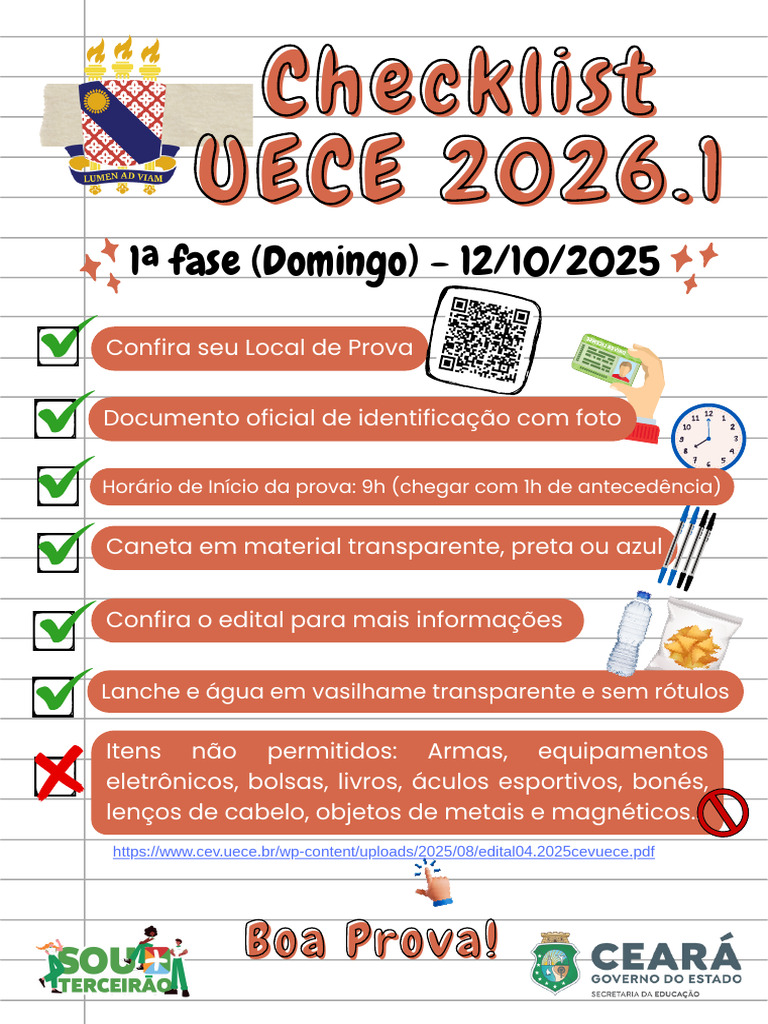 Checklist para Vestibular UECE 2026.1 | PDF