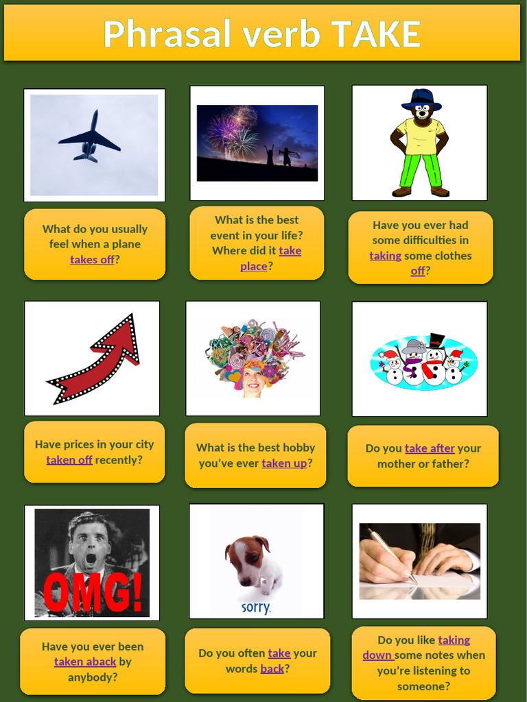 Phrasal Verb Take Speaking Cards Speaking Activity Boardgames CLT ...