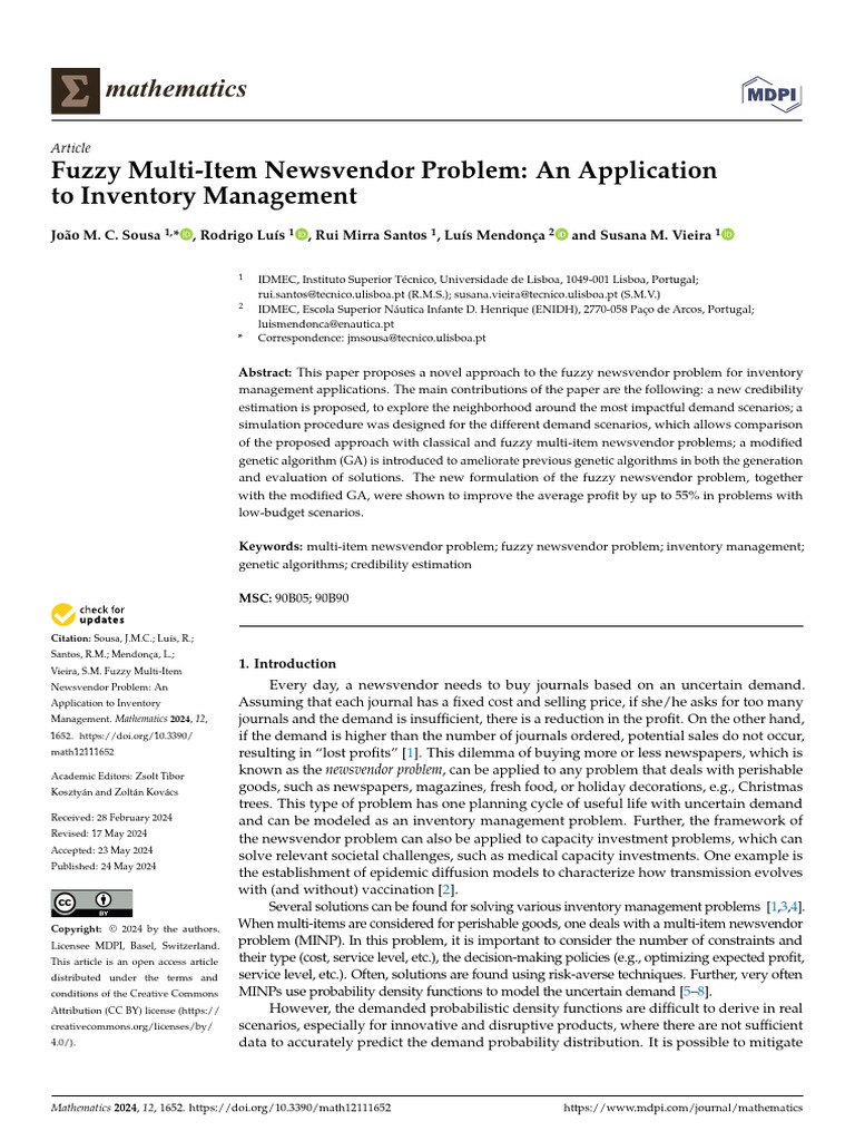 Fuzzy Multi-Item Newsvendor Problem An Application | PDF | Fuzzy Logic ...