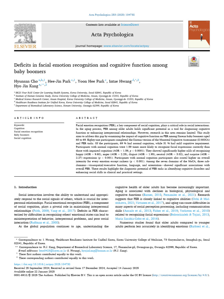 Deficits in Facial Emotion Recognition and Cognitive Funct 2025 Acta ...