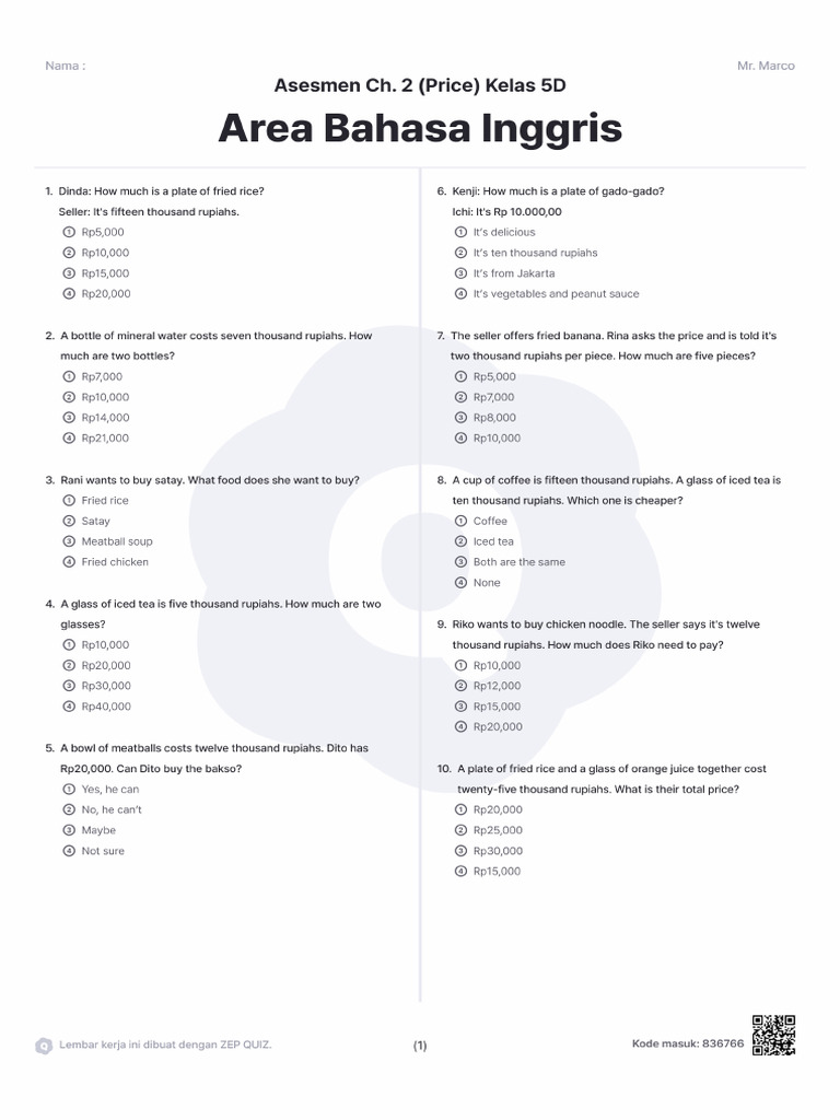 Quiz Worksheet | PDF