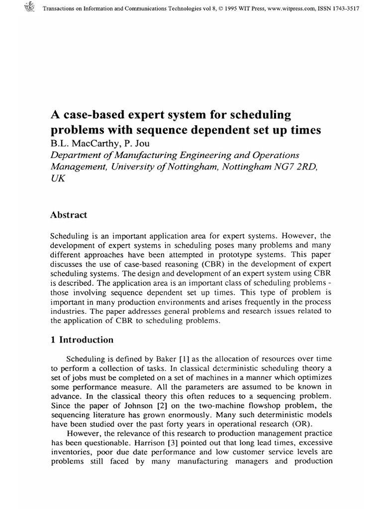A Case-Based Expert System For Scheduling Problems With Sequence ...