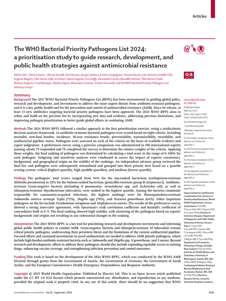 2024 WHO Bacterial Priority Pathogens List | PDF | Antimicrobial ...