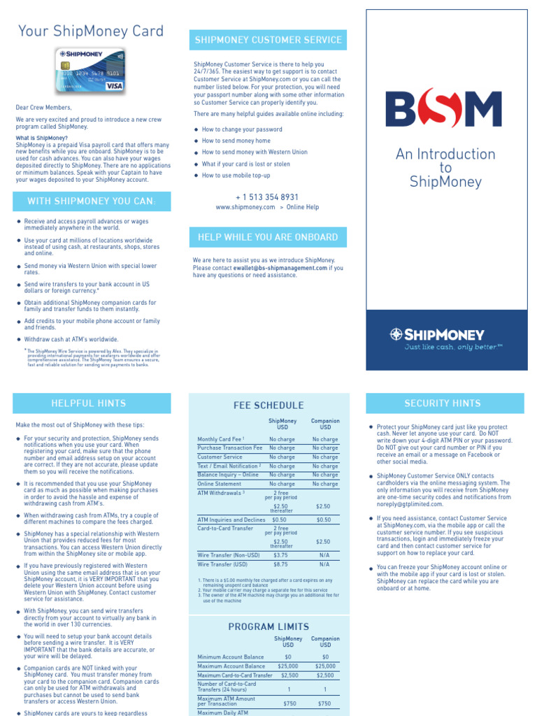 ShipMoney: Your New Crew Payroll Card | PDF | Fee | Personal ...