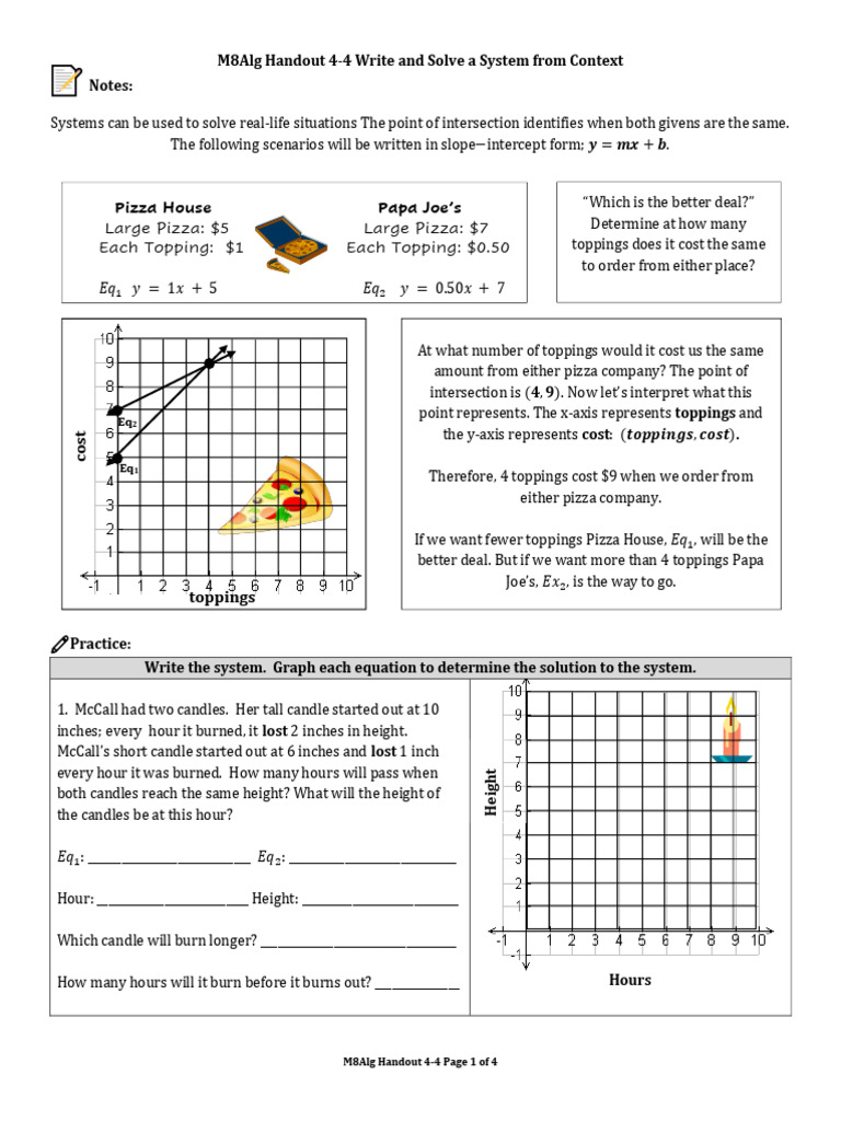 M8Alg Handout 4 4 Systems of Linear Equations in Context PDF | PDF ...