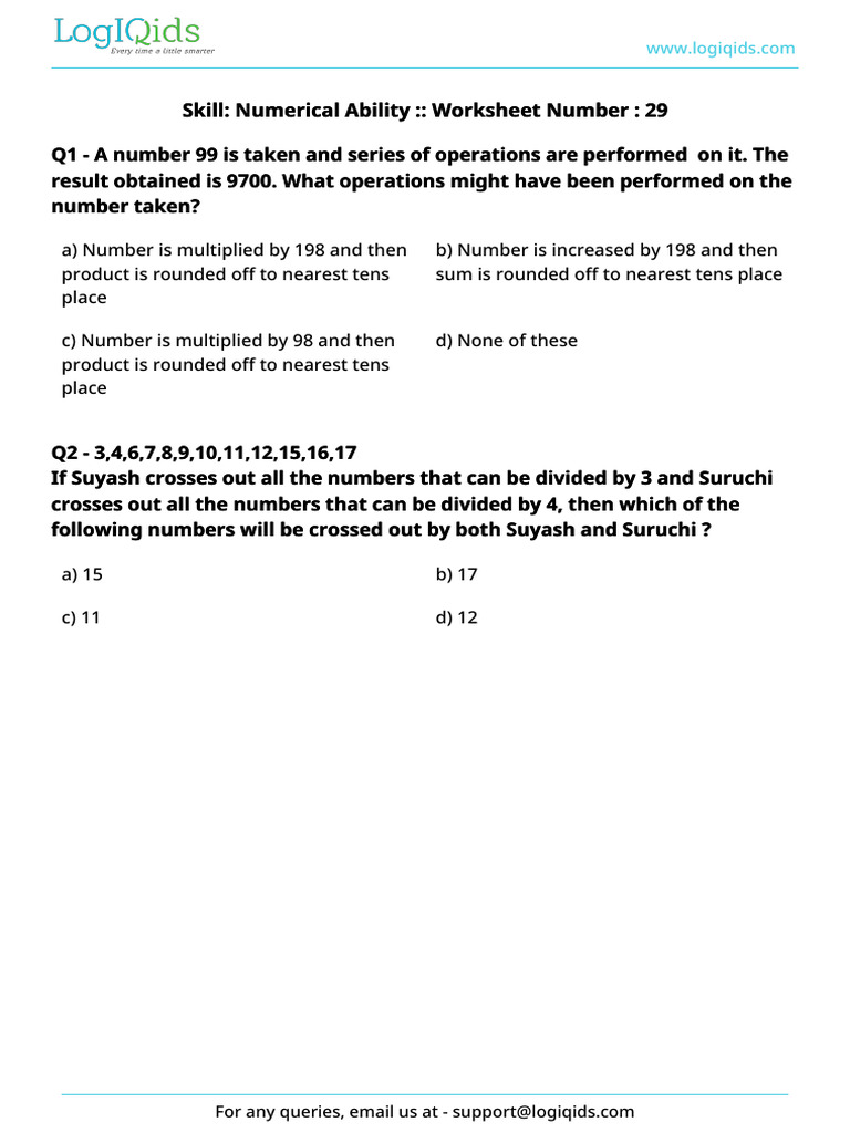 Numerical Ability Worksheet 29 | PDF