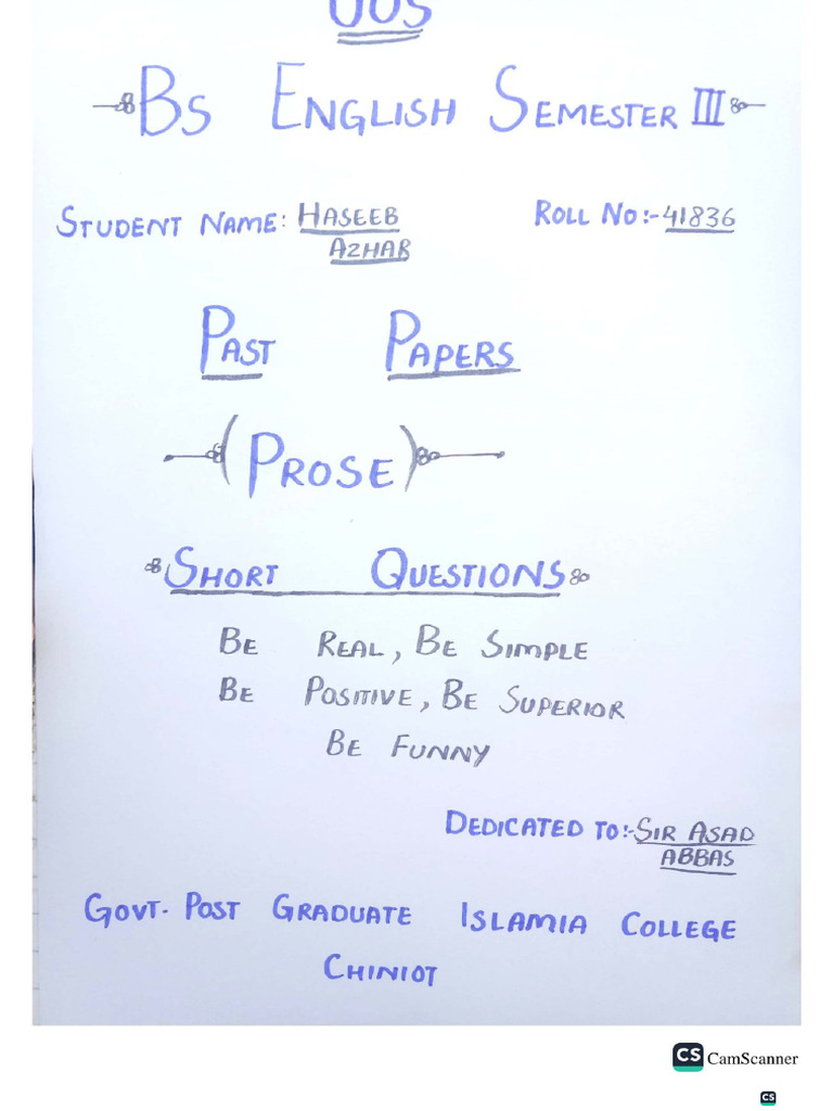 Prose Past Papers Short Questions | PDF