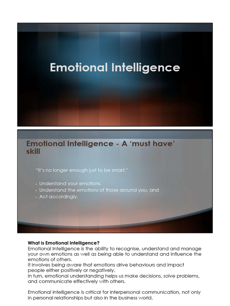 Understanding Emotional Intelligence Skills | PDF | Emotional ...