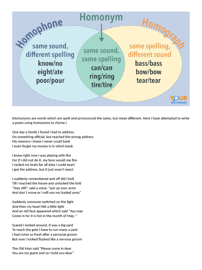 Poem Exploring 27 Homonyms | PDF