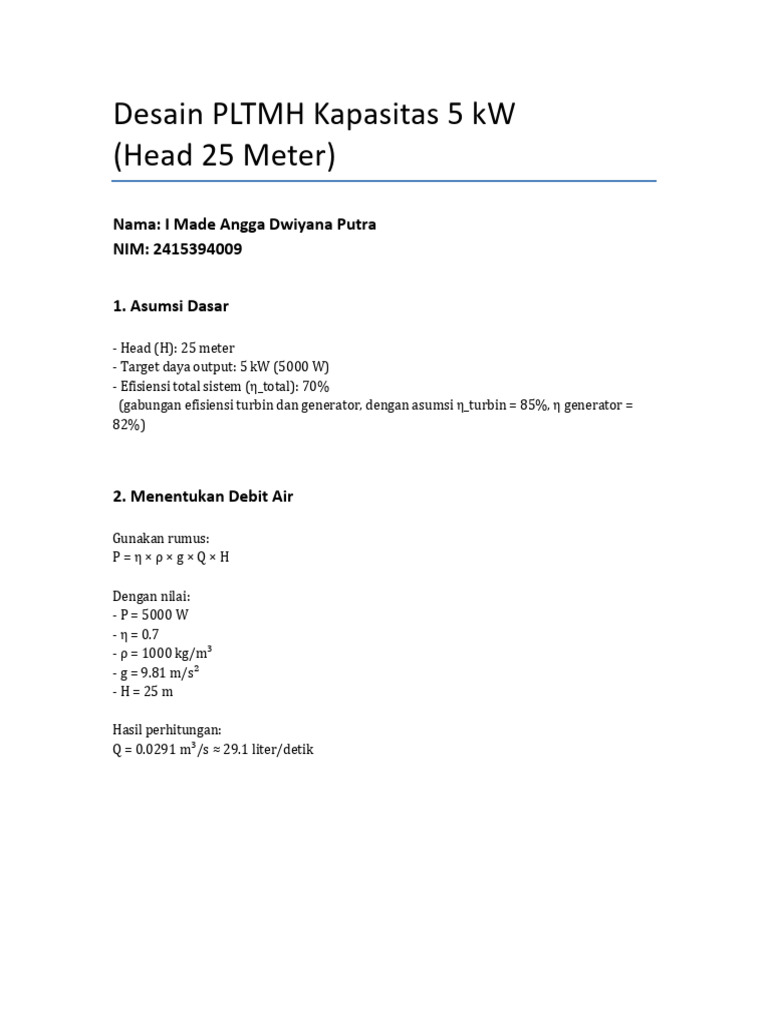 Desain PLTMH 5 kW dengan Turgo Turbine | PDF