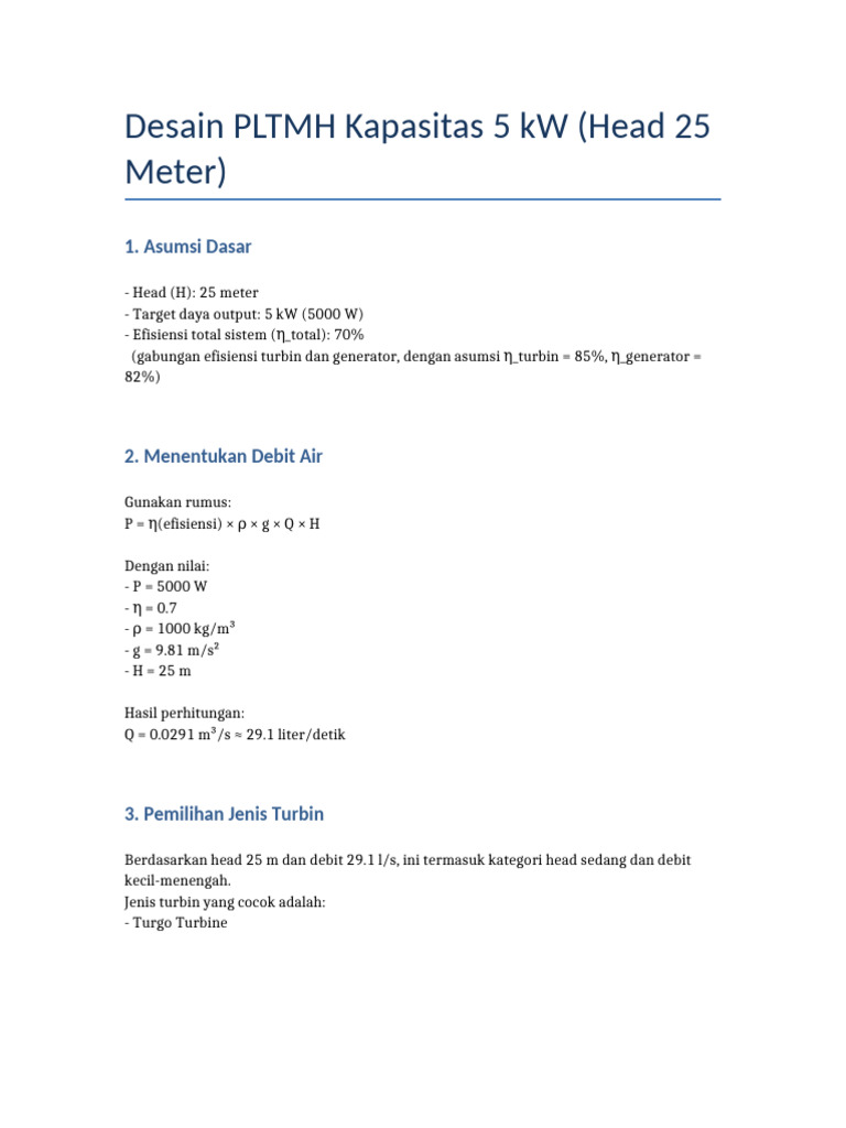 Desain PLTMH 5 kW dengan Turgo Turbine | PDF