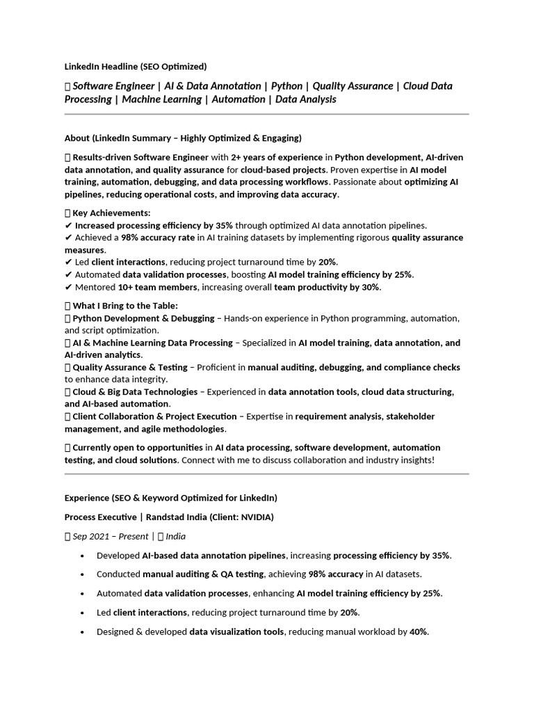 SEO Optimized LinkedIn Profile for Software Engineer | PDF | Artificial ...