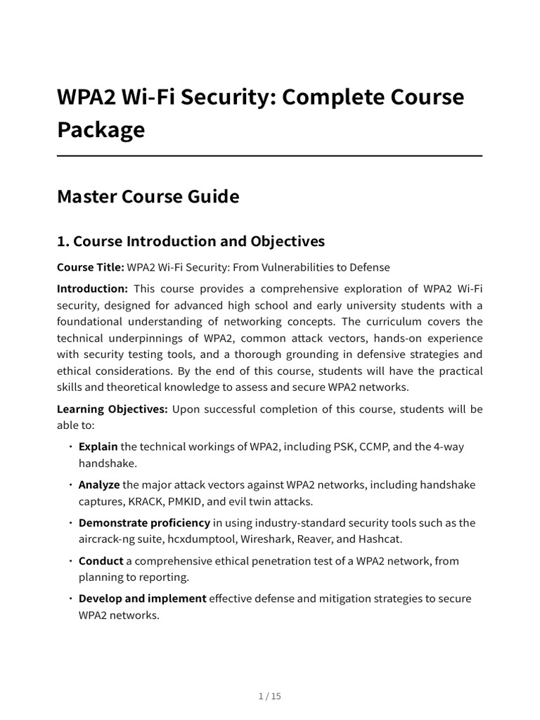 WPA2 Wi-Fi Security Course Overview | PDF | Computing | Computer Networking