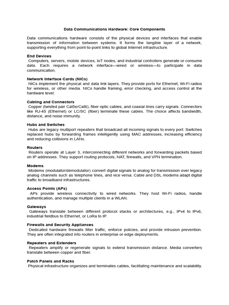 Essential Data Communications Hardware | PDF | Computer Network | Ethernet