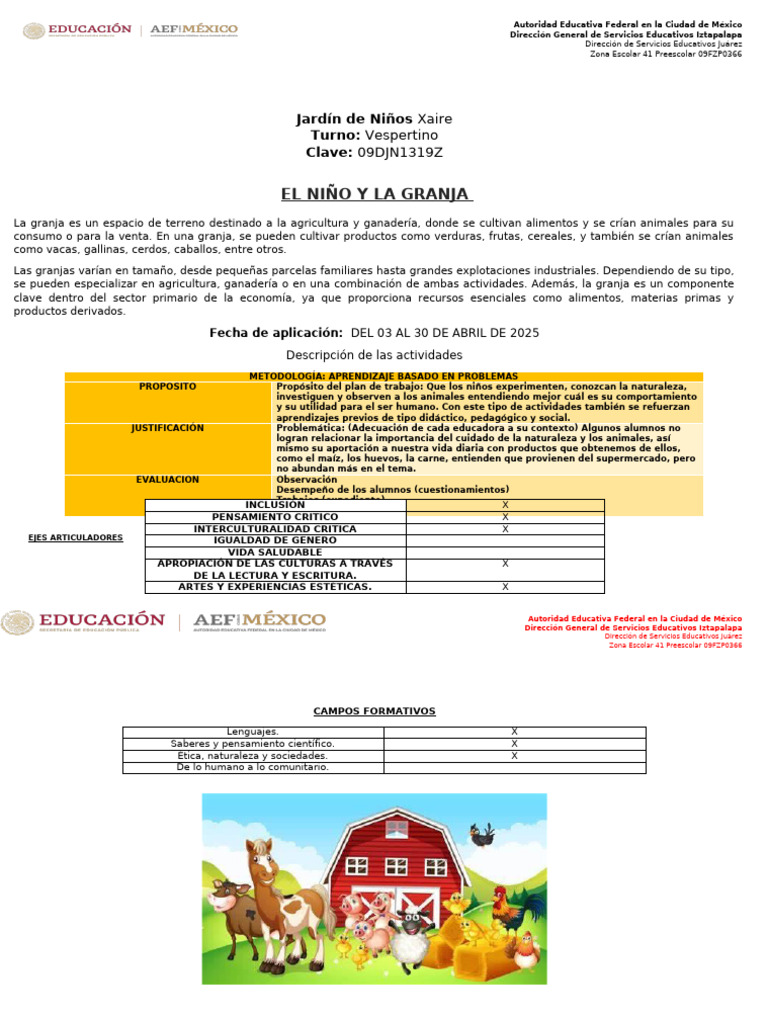Aprendizaje sobre la Granja para Niños | PDF | Educación de la primera ...