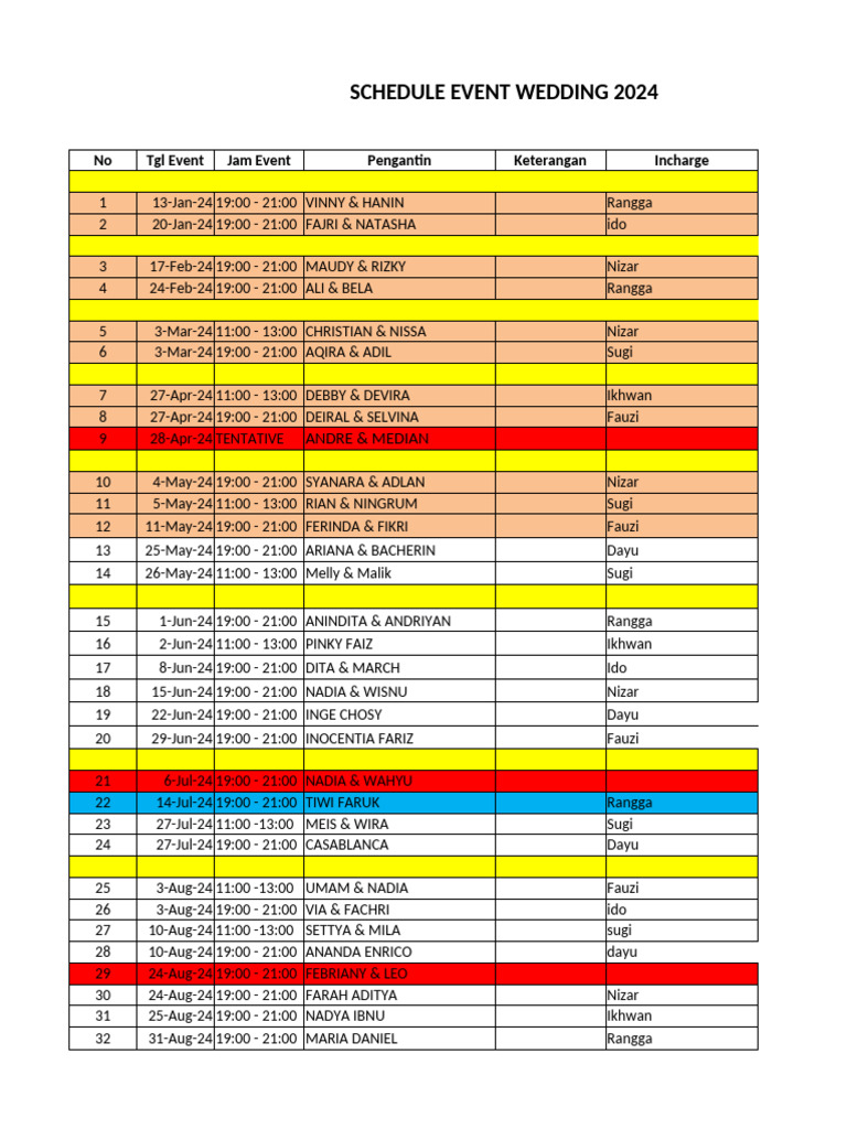 2024 Wedding Event Schedule | PDF