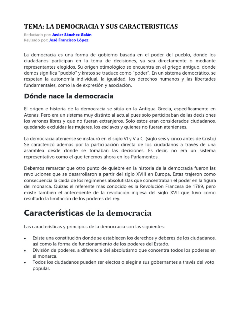 Características y Tipos de Democracia | PDF | Democracia | Ideologías ...