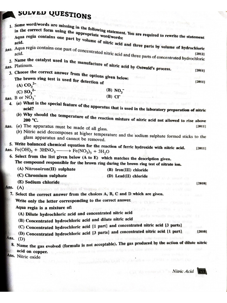 Nitric Acid - Extra Questions | PDF
