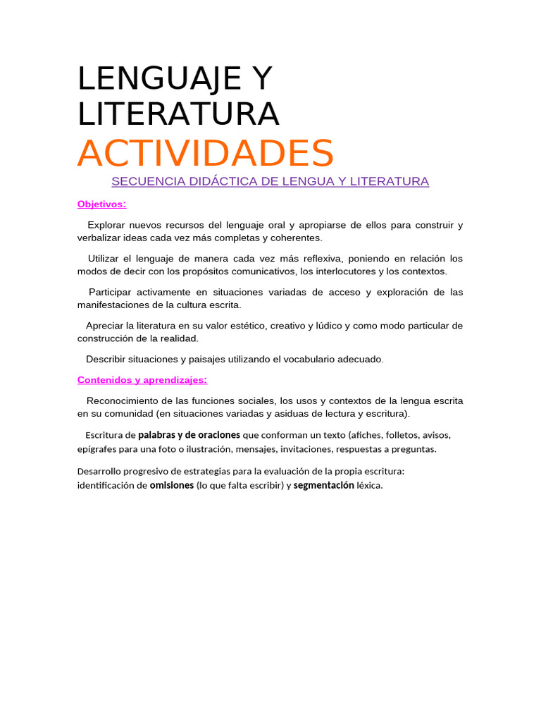 Actividades Didácticas de Lengua y Literatura | PDF | Comunicación ...