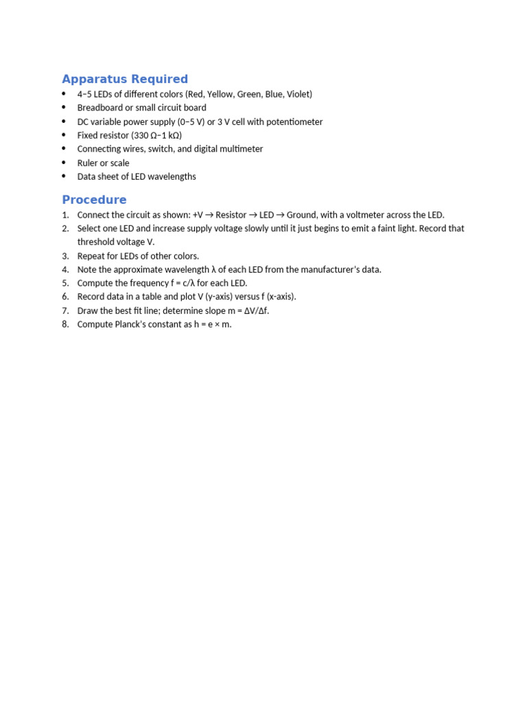 Apparatus Required | PDF