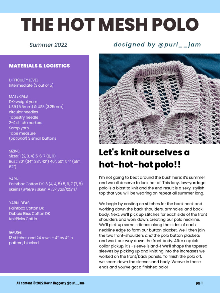 Hot Mesh Polo Knitting Pattern Guide | PDF | Knitting | Needlework