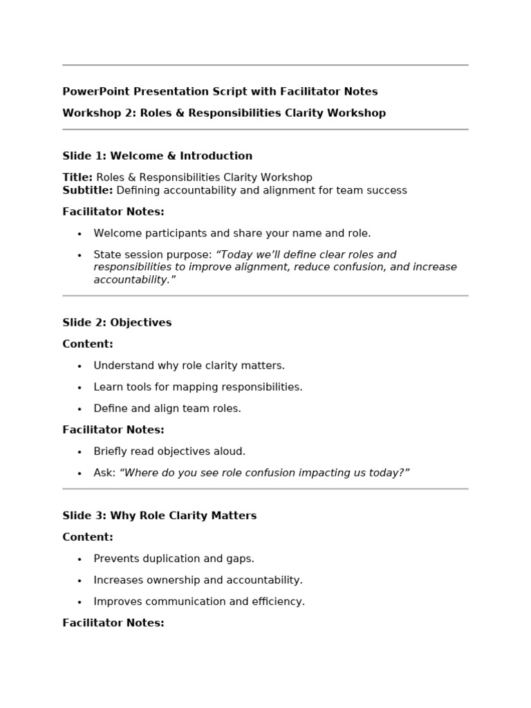 Roles & Responsibilities Workshop Guide | PDF | Facilitator | Human ...